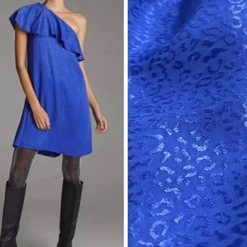 NWT Anthropologie Ruffled One-Shoulder Mini Dress‎ Size 4P - Picture 5 of 14